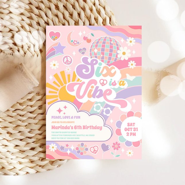 Six Is A Vibe Rainbow Disco Sun 6th Birthday  Einladung (Von Creator hochgeladen)