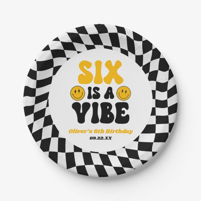 Six Is A Vibe Retro Sixth 6th Birthday Party Pappteller (Vorderseite)