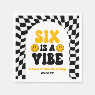 Six Is A Vibe Retro Sixth 6th Birthday Party Serviette