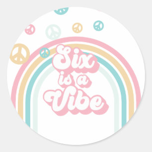Six is a Vibe Retro Sommer Regenbogen Runder Aufkleber