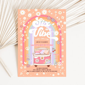SIX ist ein Vibe Daisy Groovy Hippie 6. Geburtstag Einladung