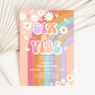 SIX ist ein Vibe Daisy Rainbow Groovy 6. Geburtsta Einladung