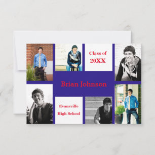 Six/Sept Photos Bleu/Rouge - 3x5 Grad Faire-part