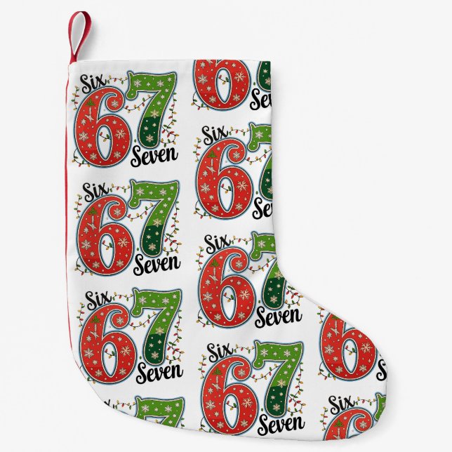 Six Seven 67 6 7 Christmas Meme Funny Xmas Lights Kleiner Weihnachtsstrumpf (Vorderseite)