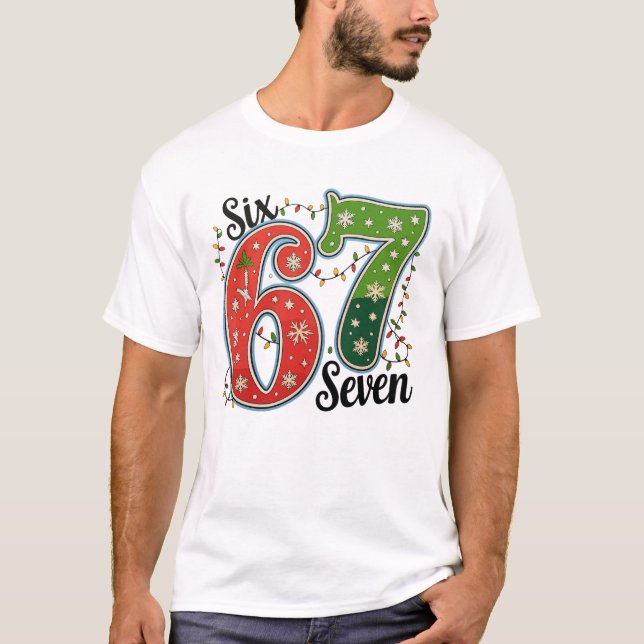 Six Seven 67 6 7 Christmas Meme Funny Xmas Lights T-Shirt (Vorderseite)