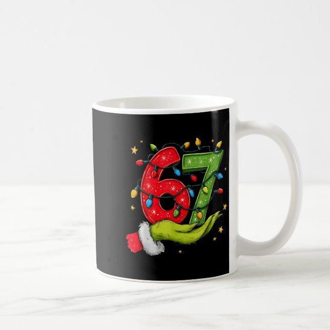 Six Seven 67 Christmas Lights Hand Signs Elf Light Kaffeetasse (Rechts)