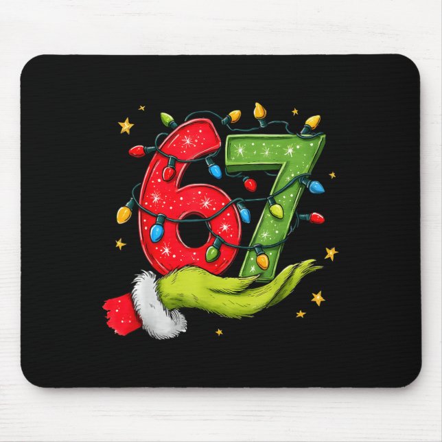 Six Seven 67 Christmas Lights Hand Signs Elf Light Mousepad (Vorne)