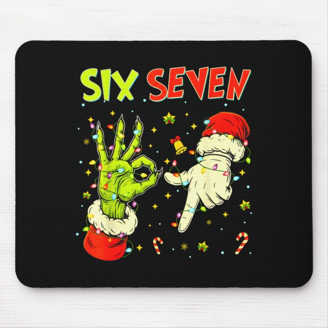 Six Seven 67 Funny Hand-sign Christmas Meme  Mousepad (Vorne)