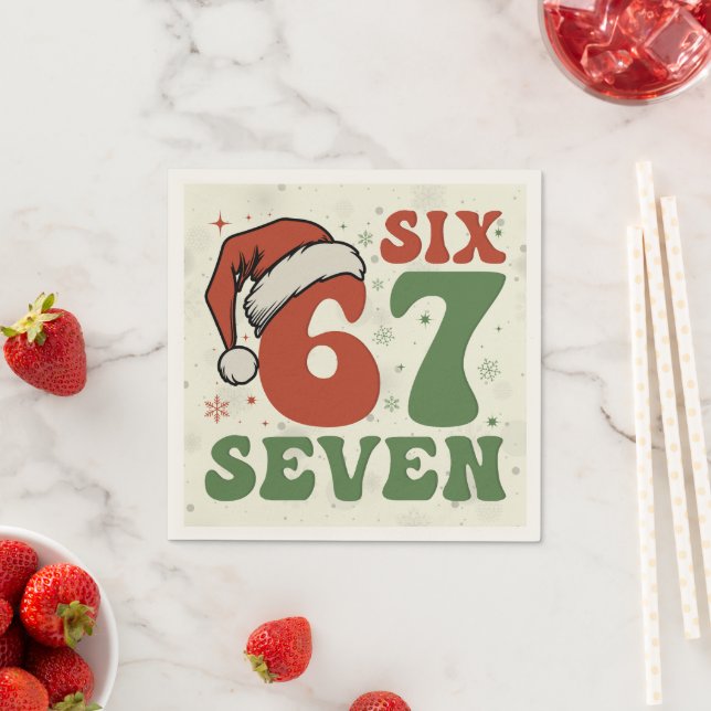 Six Seven 67 Funny Santa Hat Christmas Xmas Meme Serviette (Beispiel)