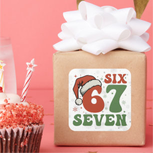 Six Seven 67 Lustiger Weihnachtsmannhut Weihnachte Quadratischer Aufkleber