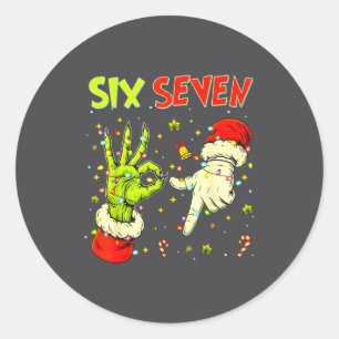 Six Seven 67 Lustiges Handzeichen Weihnachts Meme Runder Aufkleber