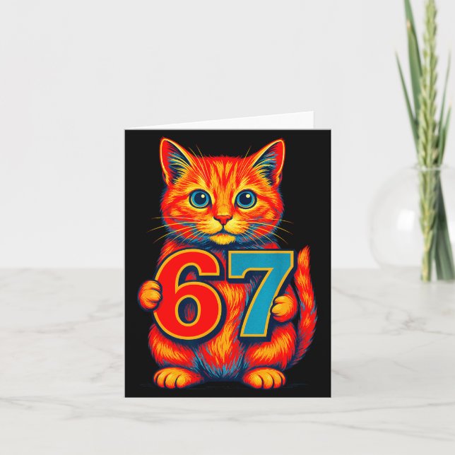 Six Seven 67 Meme 6 7 Cat Youth Boy Girl  Karte (Vorderseite)