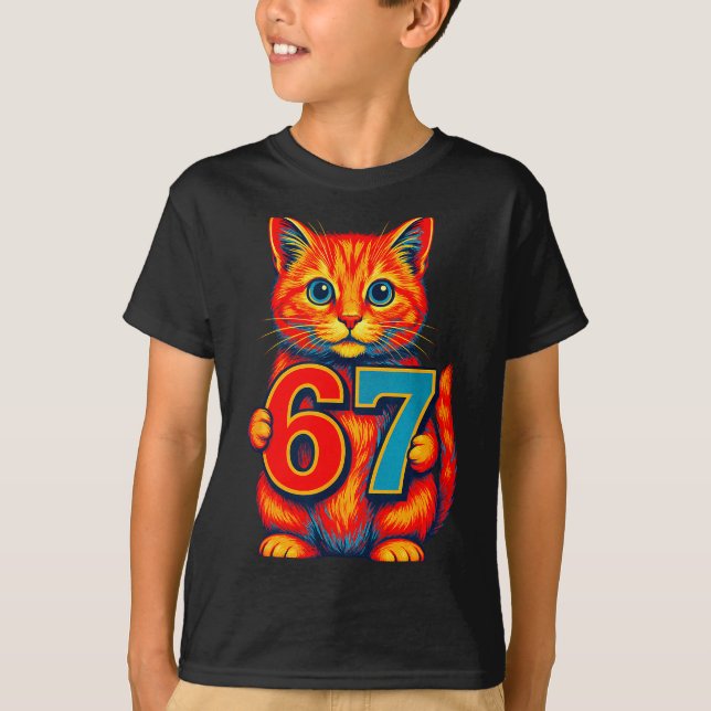 Six Seven 67 Meme 6 7 Cat Youth Boy Girl  T-Shirt (Vorderseite)