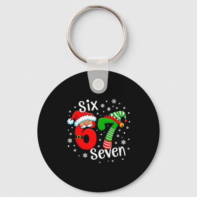 Six Seven 67 Meme 6 7 Elf Santa Christmas  Schlüsselanhänger (Vorderseite)