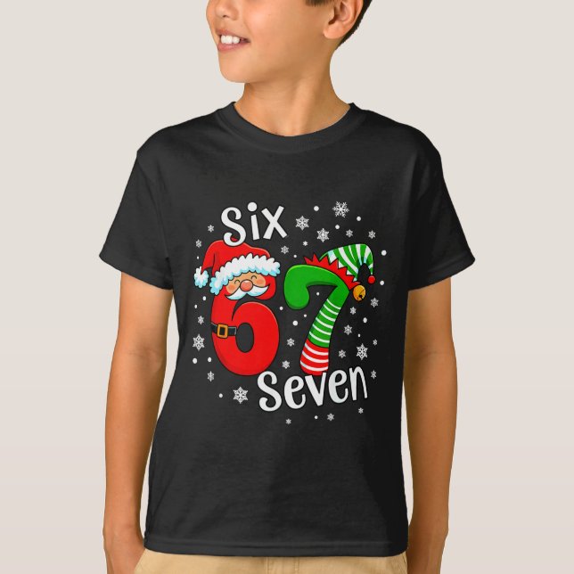 Six Seven 67 Meme 6 7 Elf Santa Christmas  T-Shirt (Vorderseite)