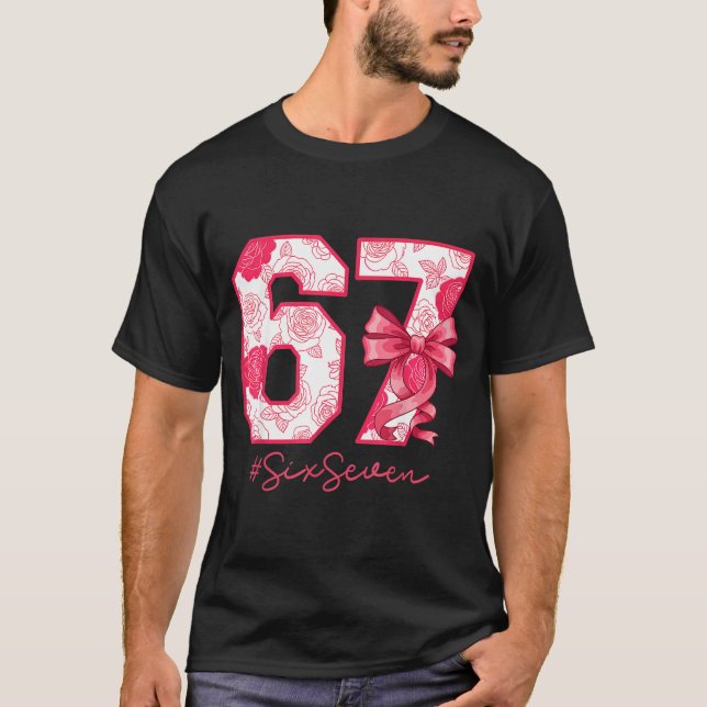 Six Seven 67 Meme Coquette Girl Bow Funny Gen Alph T-Shirt (Vorderseite)