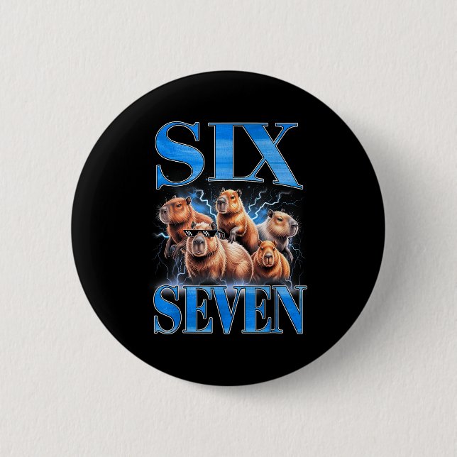 Six Seven 67 Meme Funny Capybara Bootleg Graphic  Button (Vorderseite)