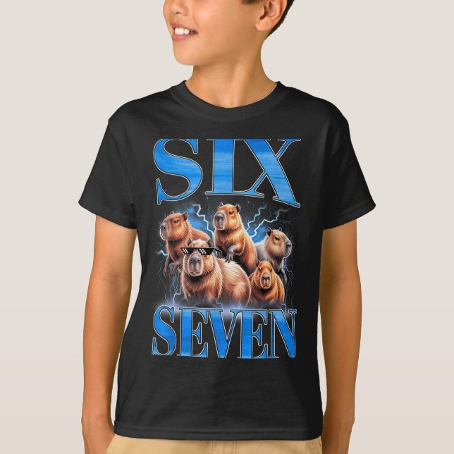 Six Seven 67 Meme Funny Capybara Bootleg Graphic  T-Shirt (Vorderseite)