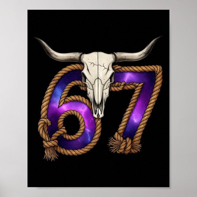 Six Seven 67 Meme Funny Western Cowboy Bull Skull  Poster (Vorne)