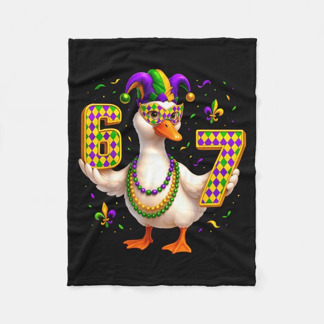 Six Seven 67 Meme Goose With Jester Hat &amp; Bead Fleecedecke (Vorderseite)