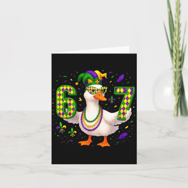 Six Seven 67 Meme Goose With Jester Hat &amp; Bead Karte (Vorderseite)