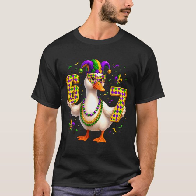Six Seven 67 Meme Goose With Jester Hat &amp; Bead T-Shirt (Vorderseite)