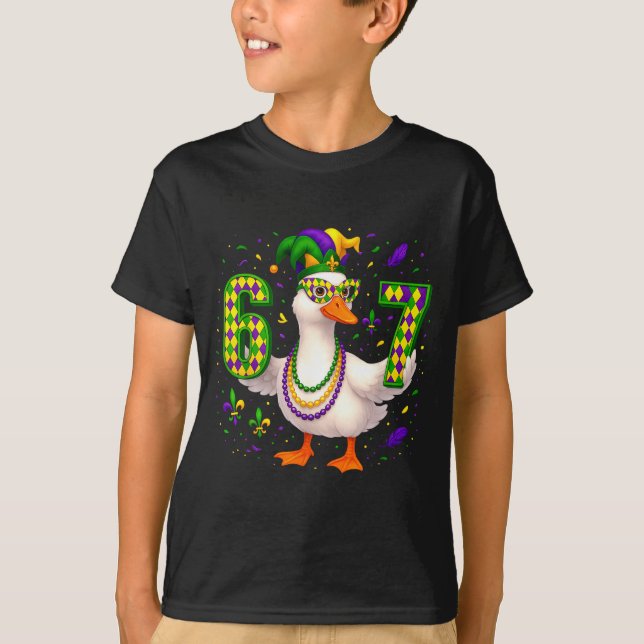 Six Seven 67 Meme Goose With Jester Hat &amp; Bead T-Shirt (Vorderseite)