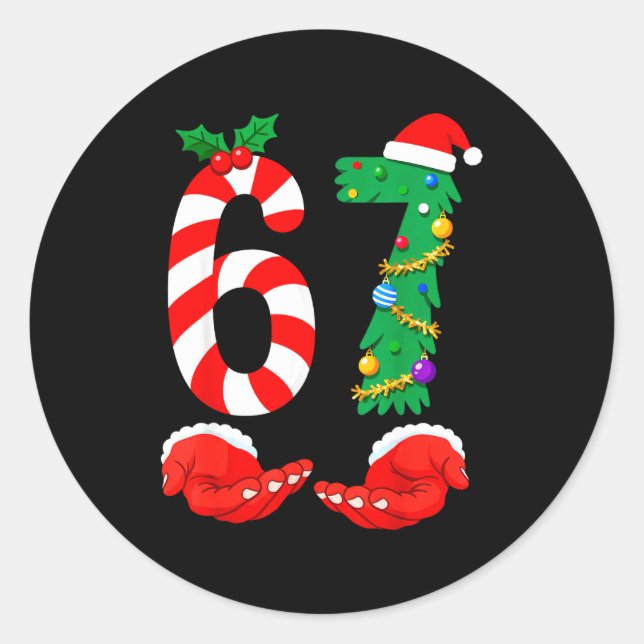 Six Seven 67 Meme Santa Christmas Holiday Funny  Runder Aufkleber (Vorderseite)