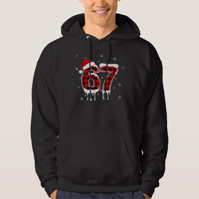 Six Seven 6 7 Meme Checkered Design with Santa Hat Hoodie (Vorderseite)
