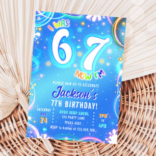 Six Seven 6 7 Neon Glow Groovy Space Junge Geburts Einladung