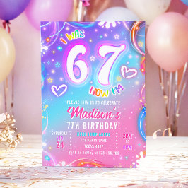 Six Seven 6 7 Neon Glow Retro Groovy Girl Birthday Einladung