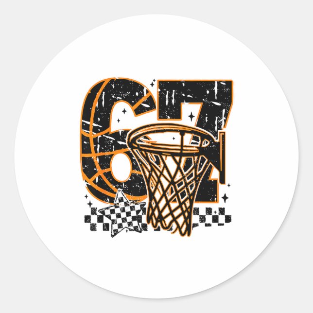 Six Seven Basketball, Funny 67 Basketball, Retro G Runder Aufkleber (Vorderseite)