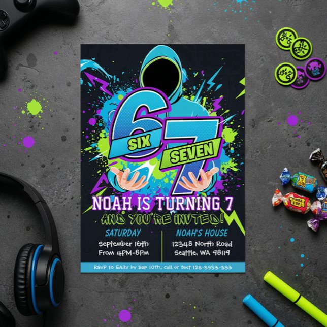 Six Seven Birthday Invitation, 7th Birthday Einladung (Von Creator hochgeladen)