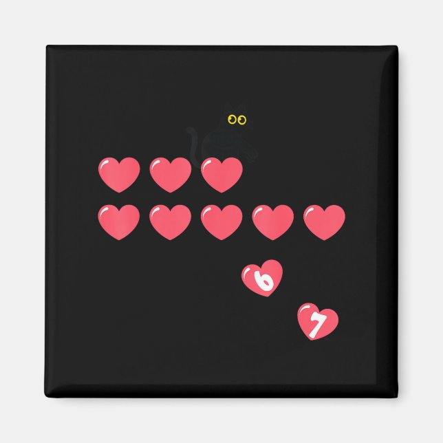 Six Seven Black Cat Knocking Off Hearts Funny 67 V Magnet (Vorne)