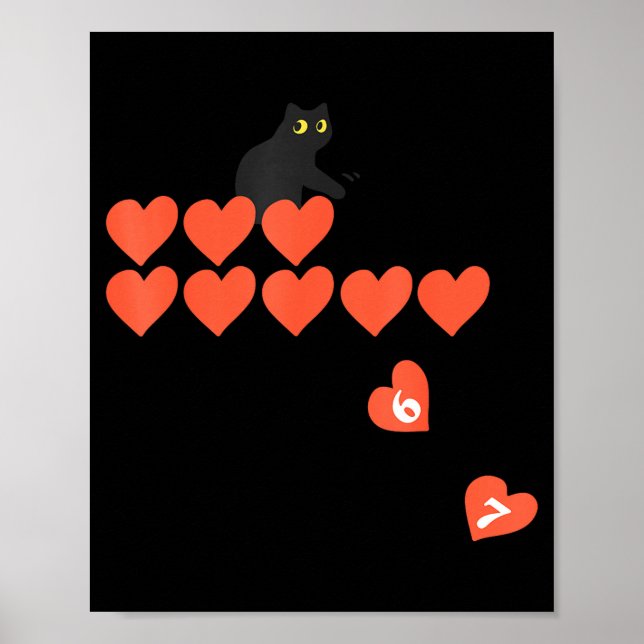 Six Seven Black Cat Knocking Off Hearts Funny 67 V Poster (Vorne)