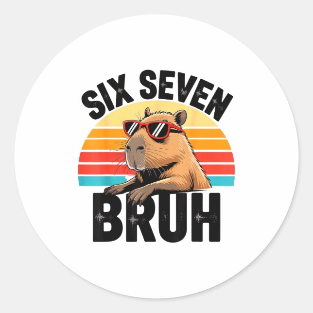 Six Seven Bruh 67 Meme Capybara  Runder Aufkleber (Vorderseite)