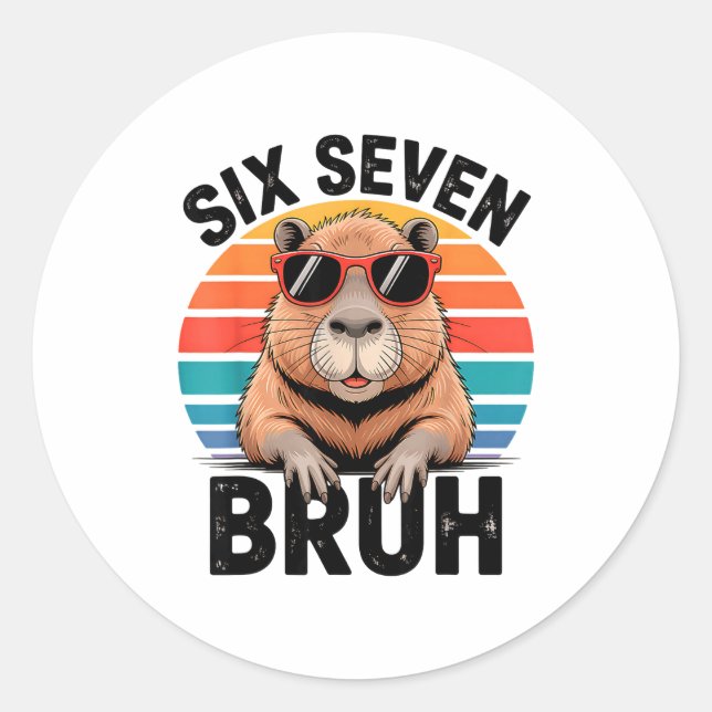 Six Seven Bruh 6 7 Meme Funny Capybara 6 7  Runder Aufkleber (Vorderseite)