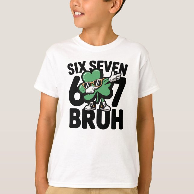 Six Seven Bruh Funny Shamrock Dabbing St Patricks T-Shirt (Vorderseite)