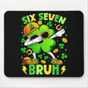 Six Seven Bruh Meme 67 Dabbing Shamrock St Patrick Mousepad