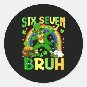 Six Seven Bruh St Patricks Day Leprechaun Dabbing Runder Aufkleber