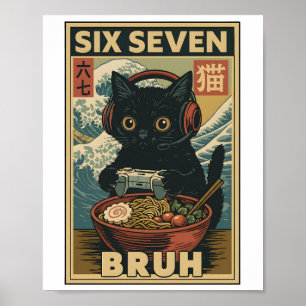 Six Seven Bruh Vintage Katzen-Meme-Geschenk für Mä Poster