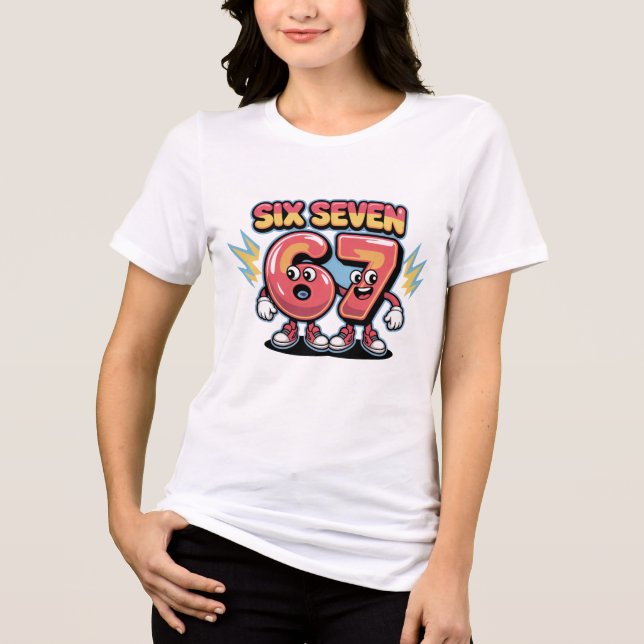 Six Seven Cartoon Number Design (67) Tri-Blend Shirt (Vorderseite)