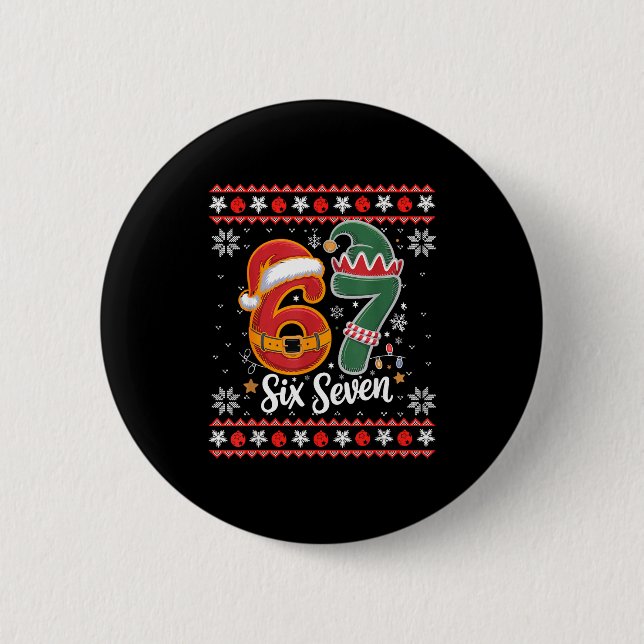 Six Seven Christmas 6 7 Ugly Christmas Sweater Boy Button (Vorderseite)