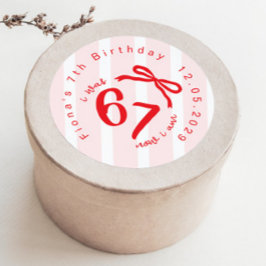 Six Seven Coquette Girl 7th Birthday Bow Thank you Runder Aufkleber