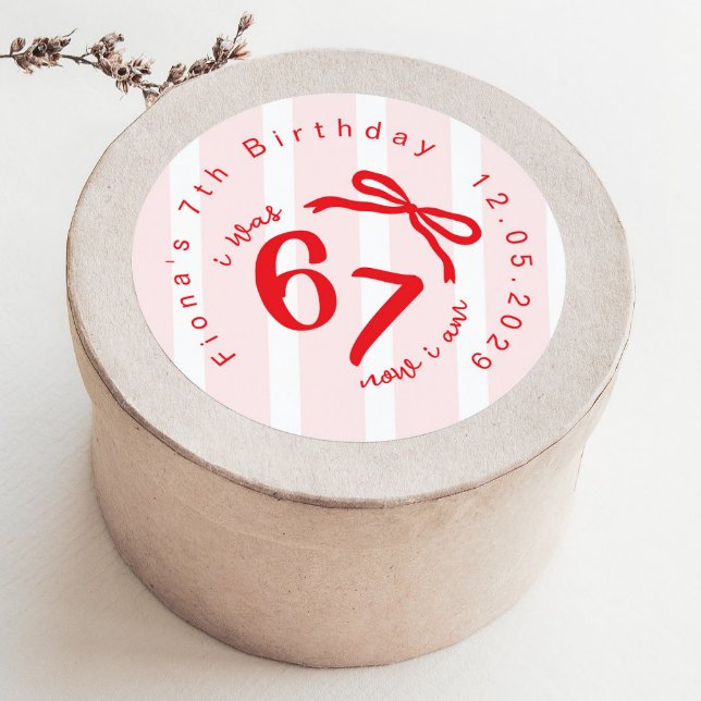Six Seven Coquette Girl 7th Birthday Bow Thank you Runder Aufkleber (Von Creator hochgeladen)