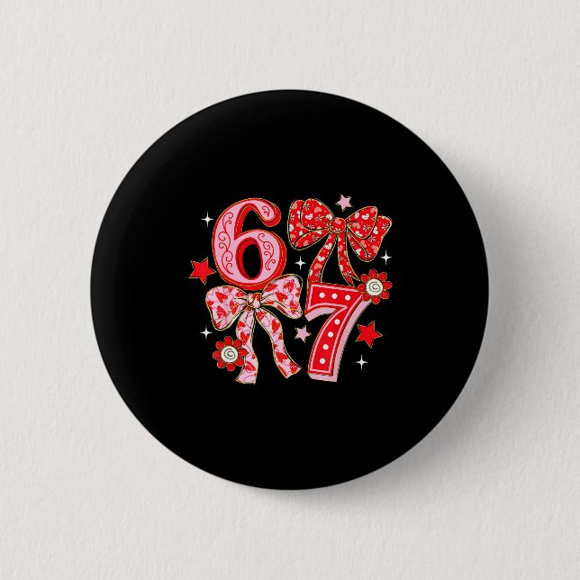 Six Seven Coquette Girl Bow Cool Meme 67 Valentine Button (Vorderseite)