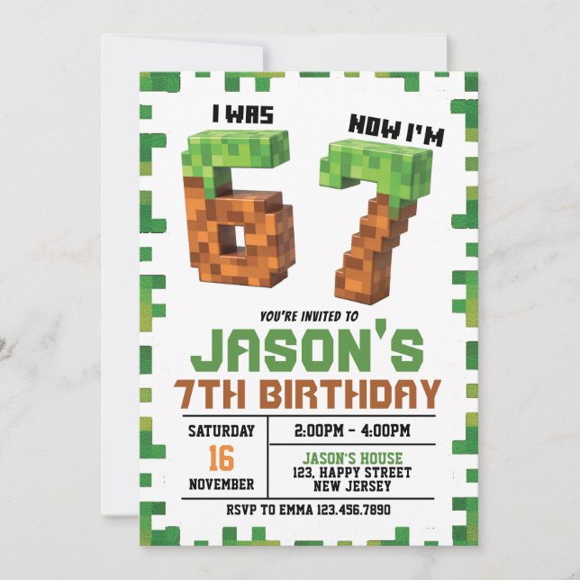 Six Seven Game Birthday Invitation. game Invite Einladung (Vorderseite)