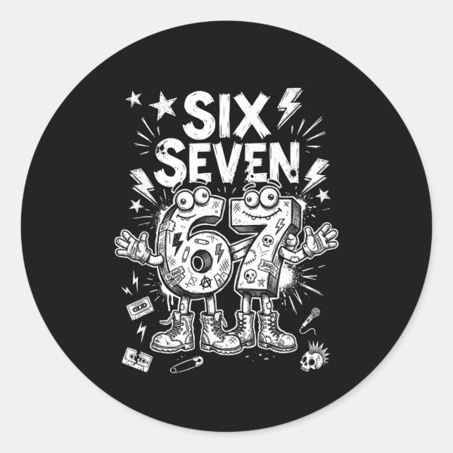 Six Seven Gen Alpha Brain Rot Meme Funny Viral Tre Runder Aufkleber (Vorderseite)