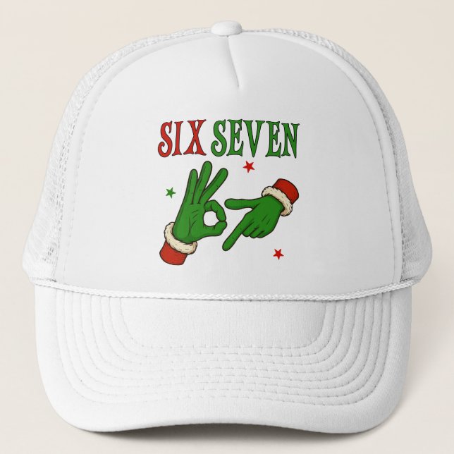Six Seven Grinch Hand OK Sign Trendy Christmas  Truckerkappe (Vorderseite)