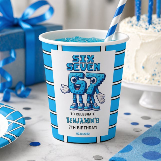 Six Seven Meme 7. Geburtstag | Lustig Trendig Pappbecher (Six Seven Meme 7th Birthday | Funny Trendy Paper cups)